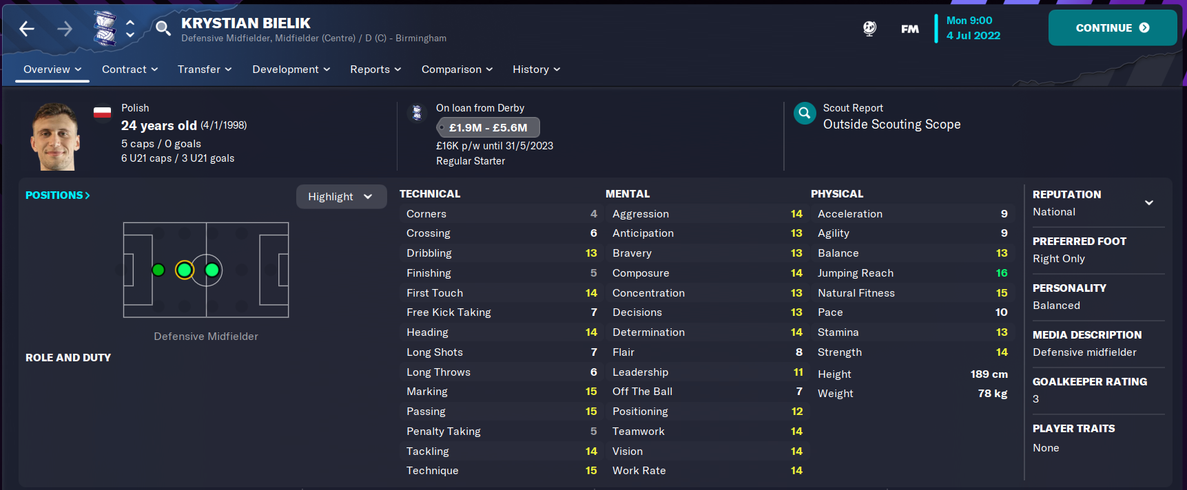 Krystian Bielik in Football Manager 23